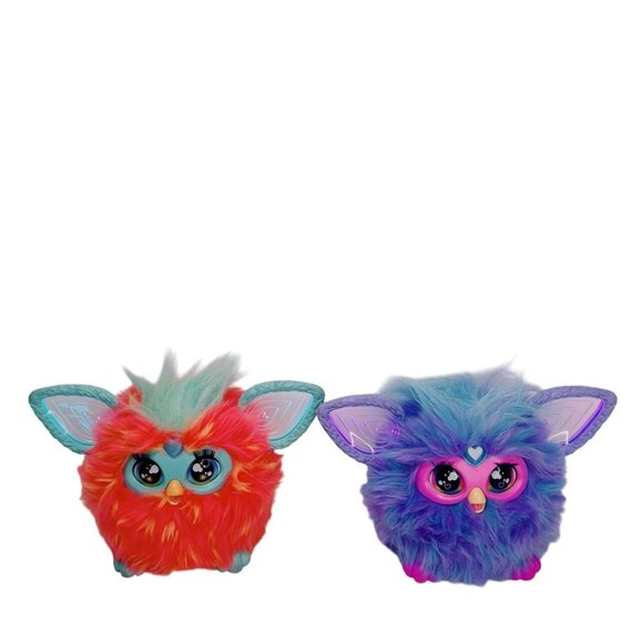 Furby Purple /Coral Plush Interactive Toy 2023 Hasbro Tested & Works Set Of 2 - Picture 1 of 6